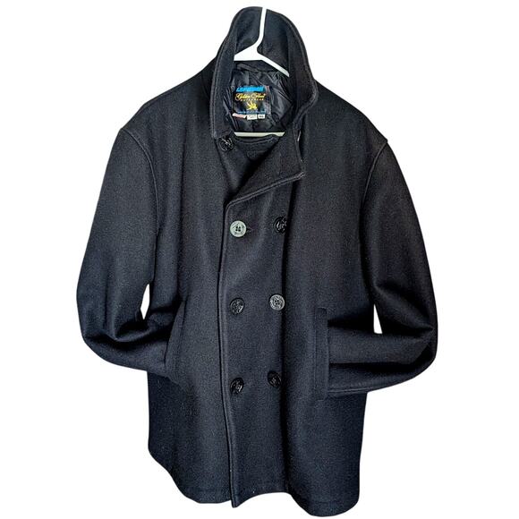 Vtg Spiewak Black Peacoat Mens 46 Wool Naval Double Breasted Golden Fleece Coat - Picture 2 of 12